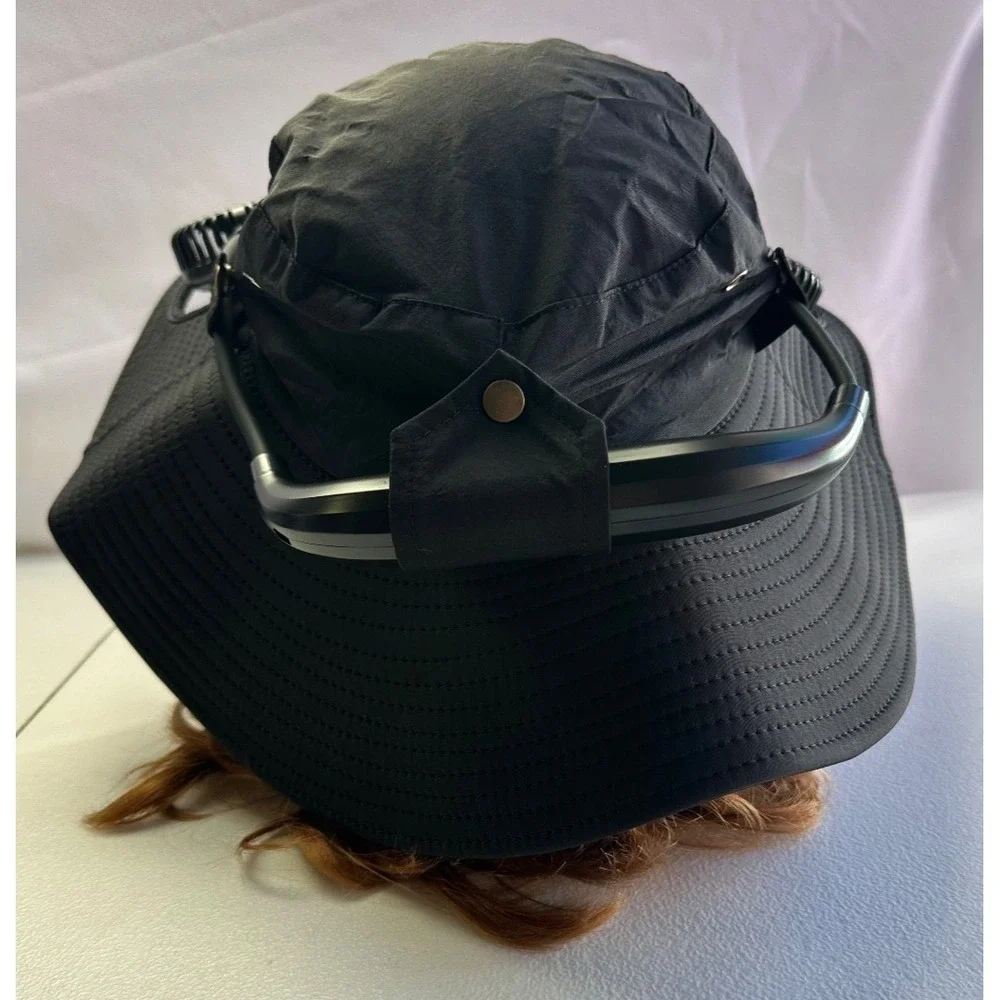 Wide Brim Sun Hat Dual Fans UV Protection Black Hiking Fishing Camping NEW Gear